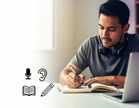 Imagem de destaque do artigo “Os 4 Pilares do Aprendizado de Inglês e Como Dominá-los com o Método Certo”