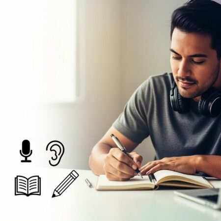 Imagem de destaque do artigo “Os 4 Pilares do Aprendizado de Inglês e Como Dominá-los com o Método Certo”